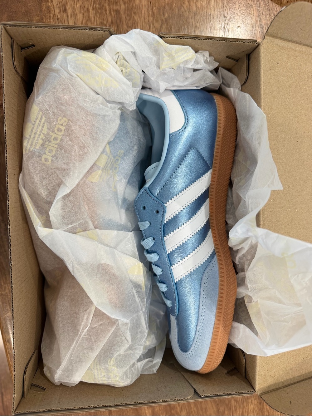 adidas women Samba Sneakers - Light Blue and White with Gum Sole - Picture 4 of 4